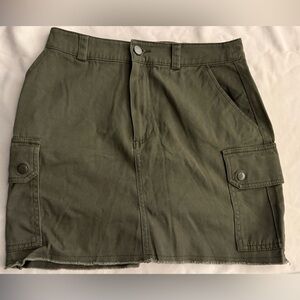 Olive Green Mini Skirt with Pockets